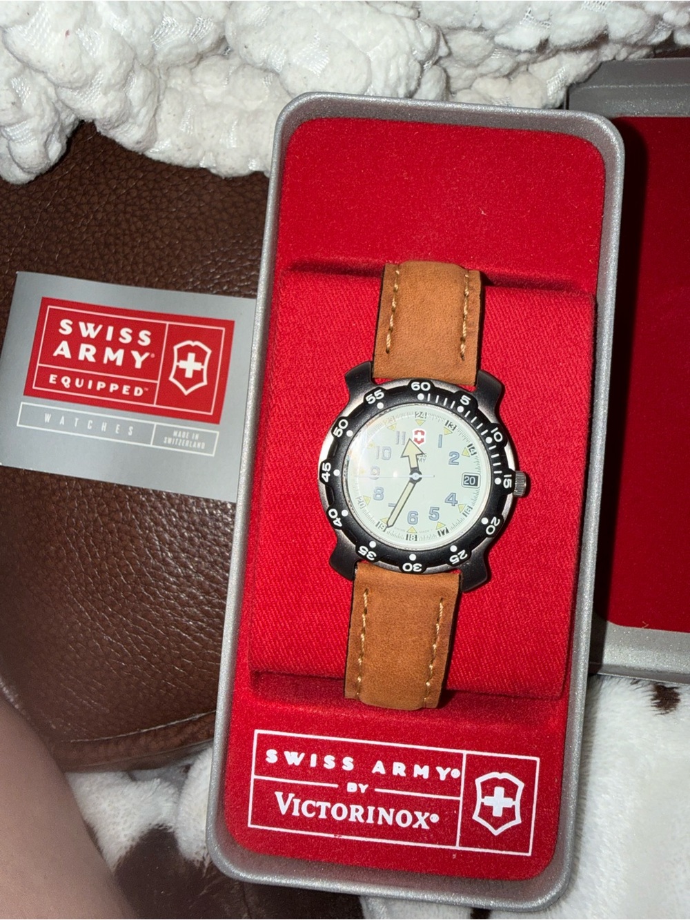 Victorinox Case with Red Logo on Light Gray Shell